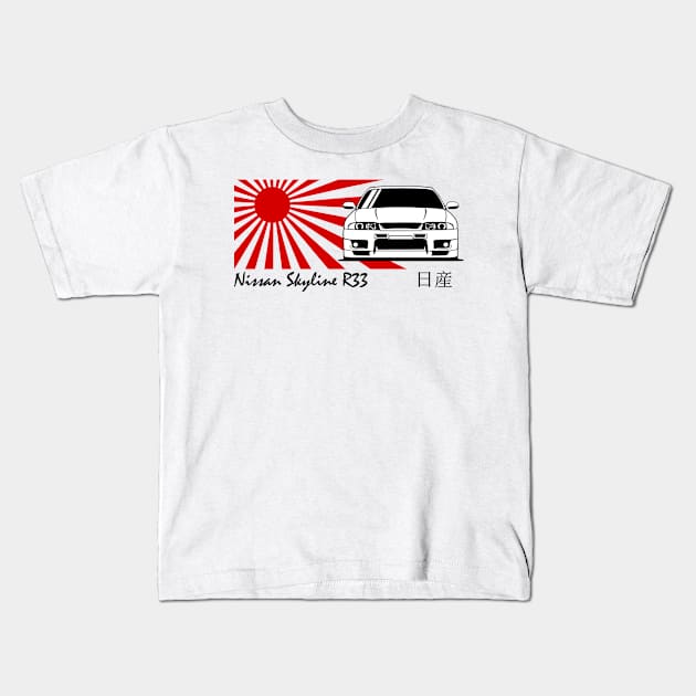 Nissan Skyline r33 GTR, JDM Car Japanese Flag Kids T-Shirt by T-JD